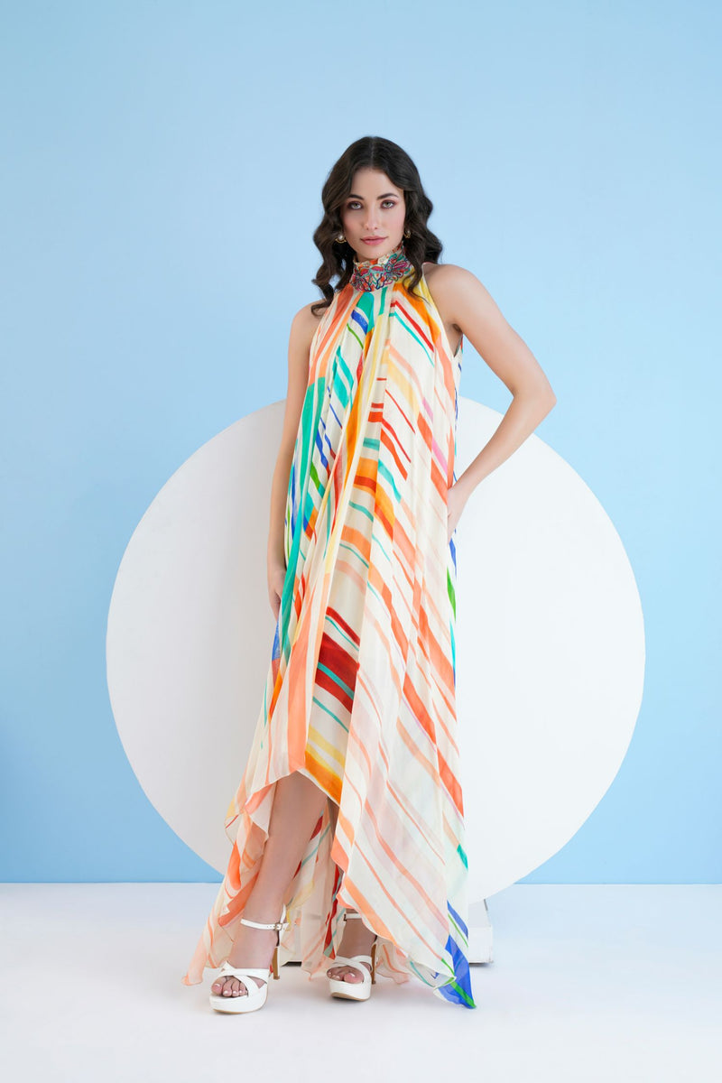 Multi mystic line asymmetric Dress