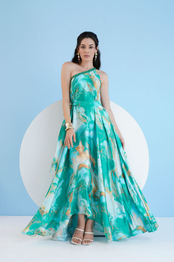 Green trippy romance kaftan dress