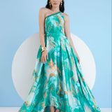 Green Trippy Romance Kaftan Dress
