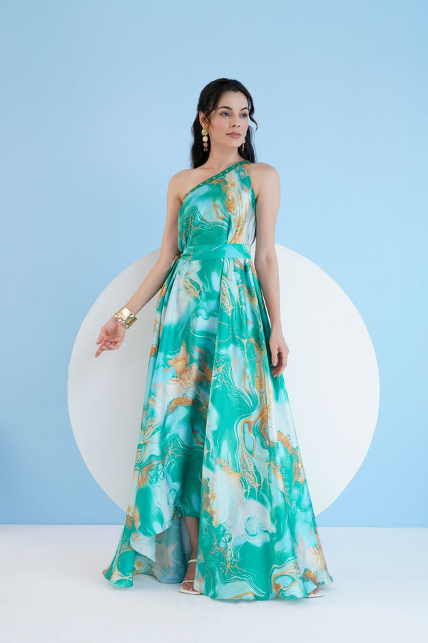 Green trippy romance kaftan dress