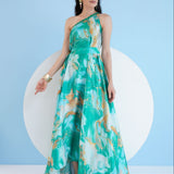 Green Trippy Romance Kaftan Dress