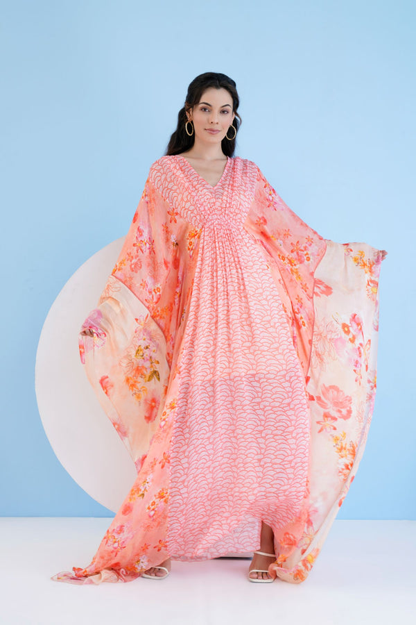 Mushroom and Pastoral Kaftan Dress