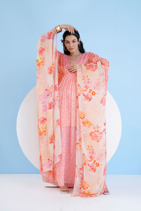 Mushroom and Pastoral Kaftan Dress