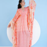 Mushroom and Pastoral Kaftan Dress
