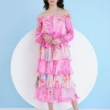 Pink Pastoral Mist Tiered Midi Dress