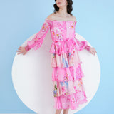 Pink Pastoral Mist Tiered Midi Dress