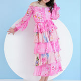 Pink Pastoral Mist Tiered Midi Dress