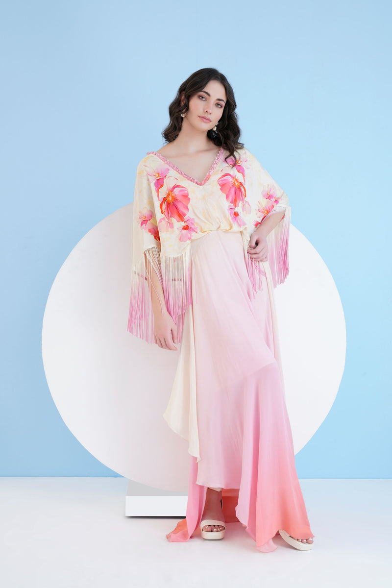 Bauhinia printed ombre maxi dress