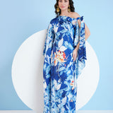 Blue Botanical Foliage Kaftan Dress