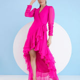 Dark Pink Asymmetric Wrap Maxi Dress