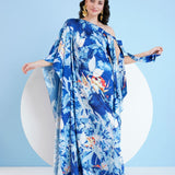 Blue Botanical Foliage Kaftan Dress