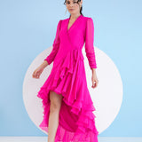 Dark Pink Asymmetric Wrap Maxi Dress
