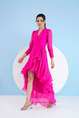 Dark pink asymmetric wrap maxi dress
