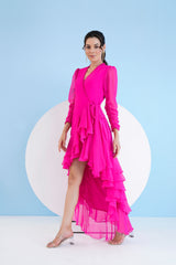 Dark pink asymmetric wrap maxi dress