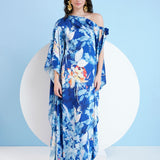 Blue Botanical Foliage Kaftan Dress