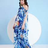 Blue Botanical Foliage Kaftan Dress