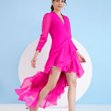 Dark Pink Asymmetric Wrap Maxi Dress