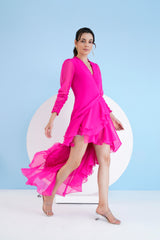 Dark pink asymmetric wrap maxi dress