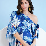 Blue Botanical Foliage Kaftan Dress