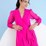 Dark Pink Asymmetric Wrap Maxi Dress