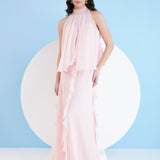 Solid Pink Maxi Dress with Cape