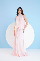 Solid Pink Maxi Dress with Cape