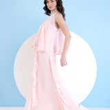 Solid Pink Maxi Dress with Cape