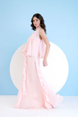 Solid Pink Maxi Dress with Cape