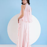 Solid Pink Maxi Dress with Cape