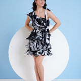 Black Printed Tiered Short Dress