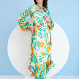 Mustard Green Floret Spring Asymmetric Dress