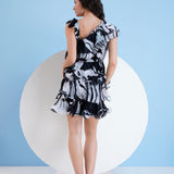 Black Printed Tiered Short Dress