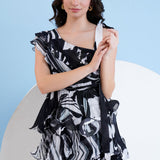 Black Printed Tiered Short Dress