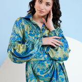 Gold Foil Printed Short Dress with Belt