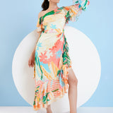 Tropical Crush Asymmetric Midi Dress