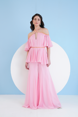 Solid Pink Embroidered Jumpsuit