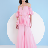 Solid Pink Embroidered Jumpsuit