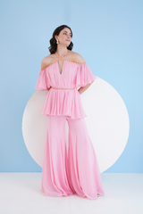 Solid Pink Embroidered Jumpsuit