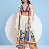 Vivid Floral Cape & Pants Set with Bustier