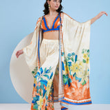 Vivid Floral Cape & Pants Set with Bustier