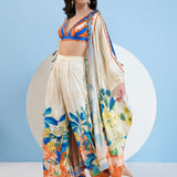 Vivid Floral Cape & Pants Set with Bustier