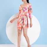 Printed Short Dress with Buckle Detailing