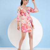Printed Short Dress with Buckle Detailing