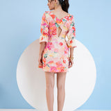 Printed Short Dress with Buckle Detailing