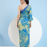 Gold Foil Botanical Foliage Dress
