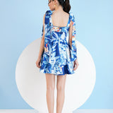 Blue Botanical Foliage Mini Dress