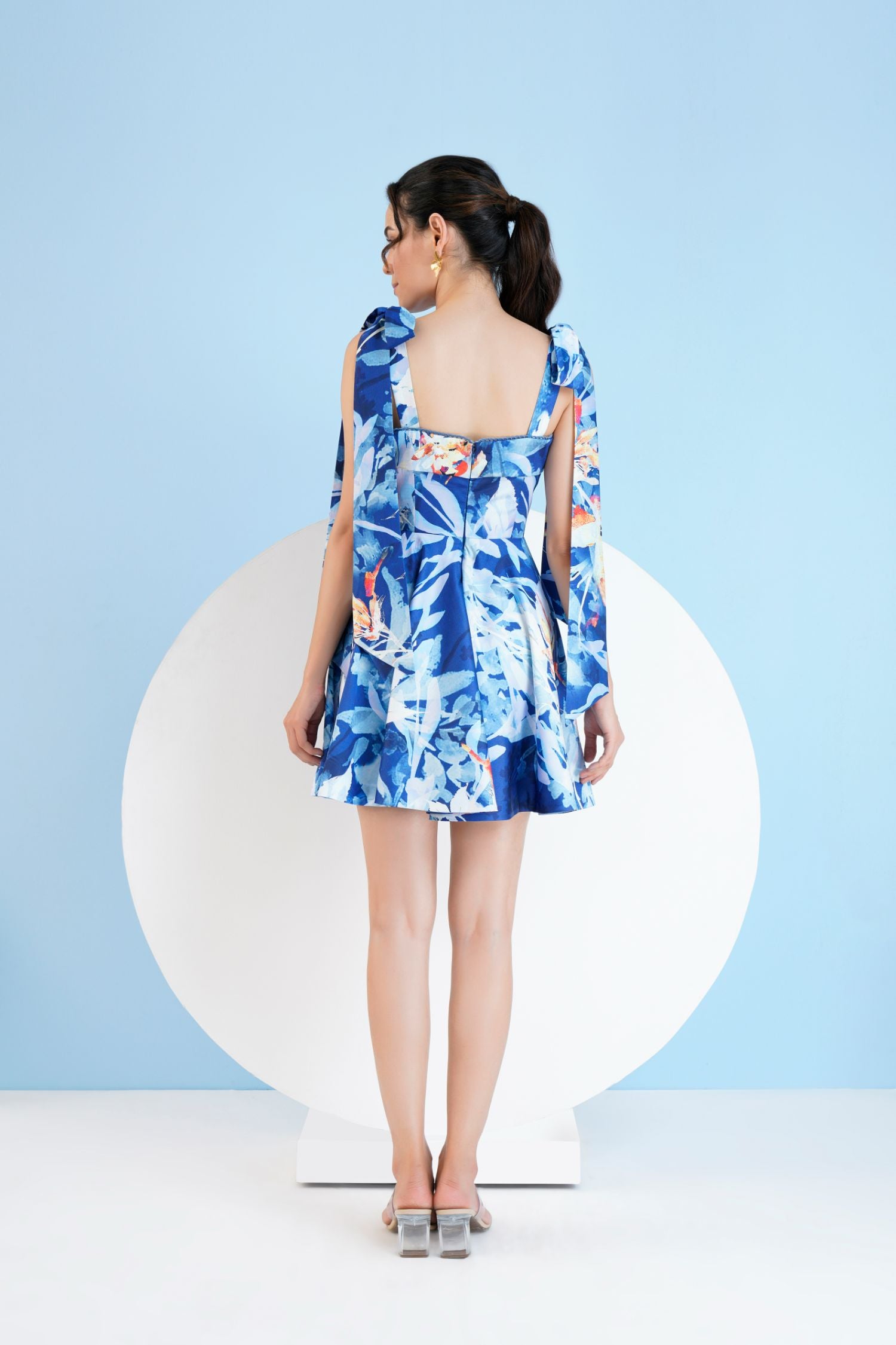 Printed Short Dress With Knotted Straps