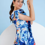 Blue Botanical Foliage Mini Dress