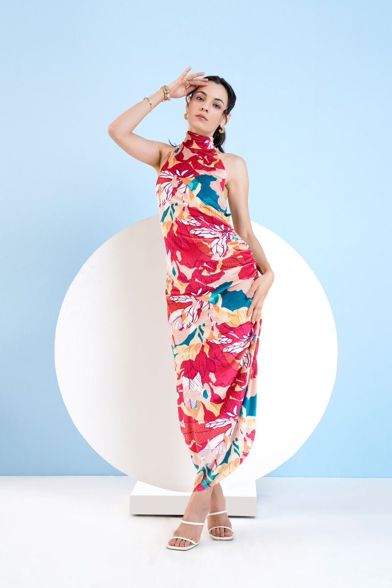 Halter neck velvet bodycon dress