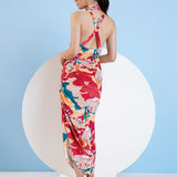 Halter Neck Velvet Bodycon Dress
